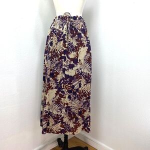 Vintage Sag harbor Rayon Purple Brown Floral  Midi Skirt Large Boho Forest Fairy